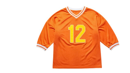 Isolated sports jersey with the number 12 in yellow, a V-neck collar and long sleeves