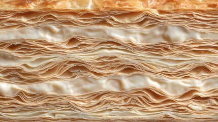 Abundant wavy layers of golden pastry with a smooth, creamy white filling.