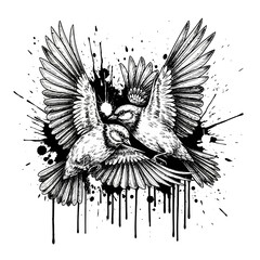 grunge skull with wings