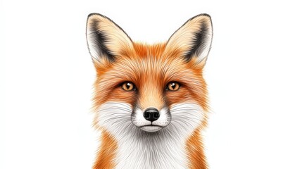 Obraz premium Realistic Illustration of a Fox with Orange Fur and Intense Eyes on a White Background