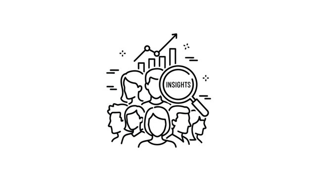 Line art icon illustrating demographic audience research focusing on gathering deep business insights from people