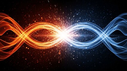 Dynamic abstract energy waves in vibrant orange and blue colors representing power innovation and technological progress in a futuristic style