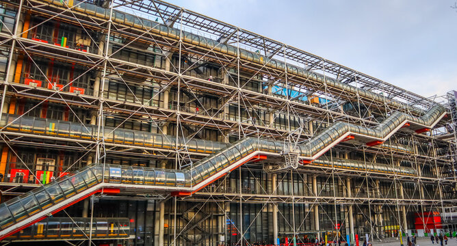 Paris / France - April 06 2019: Facade of the Center of Georges Pompidou in spring