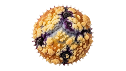 Isolated crumb-topping blueberry muffin, appetizing, perfect for breakfast time in bakery