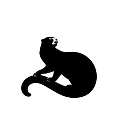 Obraz premium A stylized black and white illustration of a playful animal with a curved tail looking up.