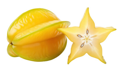 Isolated carambola fruit, star fruit, whole & sliced, tropical ingredient, healthy food, diet