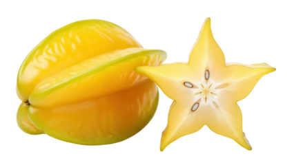 Isolated carambola fruit, star fruit, whole & sliced, tropical ingredient, healthy food, diet