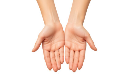 Isolated hands with open palms in a gesture of giving, offering, or receiving something