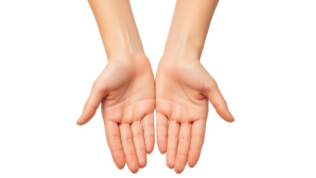 Isolated hands with open palms in a gesture of giving, offering, or receiving something