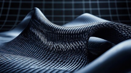 Gleaming metallic threads woven into an abstract futuristic textile texture with a subtle grid background