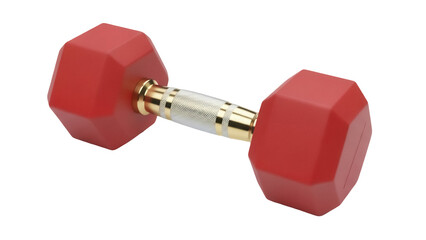 Isolated red dumbbell for fitness training, sport equipment for building muscles at gym, home