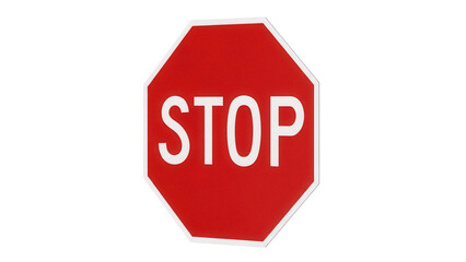 Isolated stop sign, octagon-shaped road safety symbol with the word "STOP" in white text