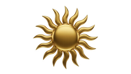 Isolated golden sunburst, radiant celestial object with pointed rays, decorative emblem