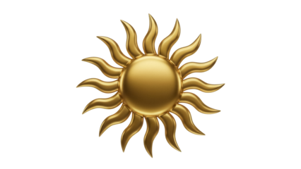Isolated golden sunburst, radiant celestial object with pointed rays, decorative emblem