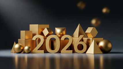 Golden 2026 Year Numbers with Geometric Shapes