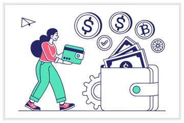 Digital Wallet Vector Illustration Set Mobile Payment, Online Banking, Fintech, Cashless Transaction