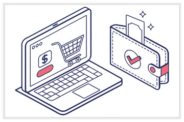 Digital Wallet Vector Illustration Set Mobile Payment, Online Banking, Fintech, Cashless Transaction