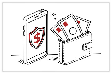 Digital Wallet Vector Illustration Set Mobile Payment, Online Banking, Fintech, Cashless Transaction