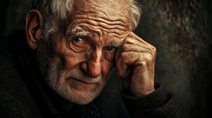 Elderly man with wrinkles and serious expression, close-up portrait