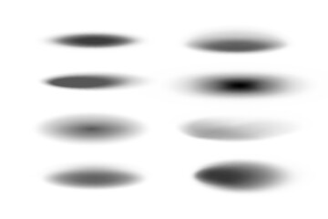 Round shadow. Graphic effect. Halftone gradient circle shape. Fading oval form. Black shade overlay from ball sphere. Abstract ellipse stain. Diffuse soft splash. Floor surface. Vector elements set