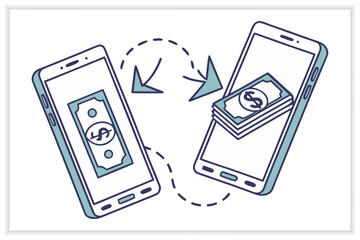 Digital Wallet Vector Illustration Set Mobile Payment, Online Banking, Fintech, Cashless Transaction