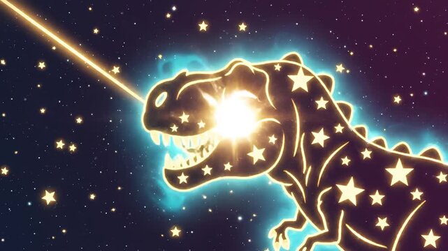 Tyrannosaurus Rex Constellation Roaring Stars in Cosmic Night Sky.