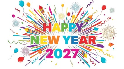 Vibrant New Year Celebration with Confetti and Fireworks