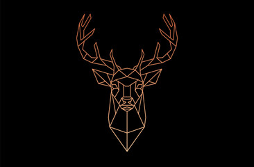Geometric deer polygon vector golden head icon. Animal Christmas reindeer line modern origami polygonal geometric icon