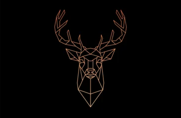Selbstklebende Fototapeten Hipster Tiere Geometric deer polygon vector golden head icon. Animal Christmas reindeer line modern origami polygonal geometric icon  © kolonko