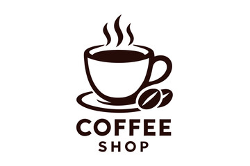 Obraz premium Coffee Shop Logo with Cup and Beans Illustration