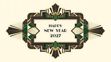 A decorative art nouveau style frame with Happy New Year 2027 text in the center