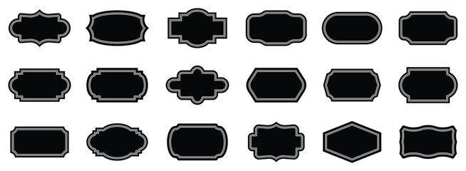 Vintage solid black frames. Retro solid ornate labels, borders for packaging, wedding invitation, branding and certificate, menu and photo decoration. Simple rectangle art deco border frame. © Shekhar438