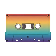 Obraz premium Vibrant rainbow cassette tape on black background