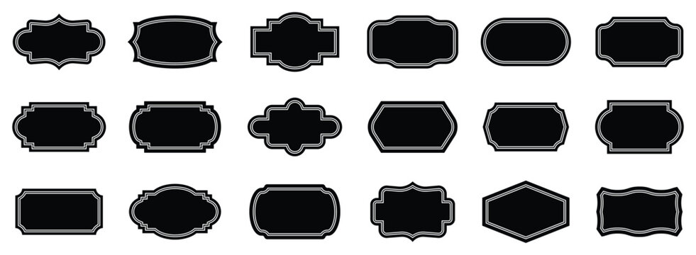 Vintage solid black frames. Retro solid ornate labels, borders for packaging, wedding invitation, branding and certificate, menu and photo decoration. Simple rectangle art deco border frame.