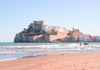view of a european coastal town castle 