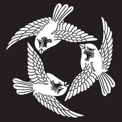 日本の伝統的な家紋「雀」のイラストです