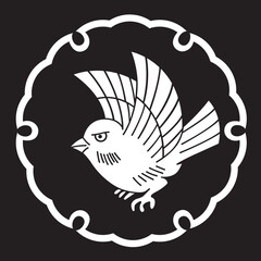 日本の伝統的な家紋「雀」のイラストです