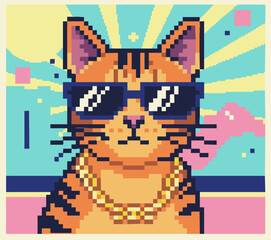 Obraz premium pixel art hip hop tabby cat