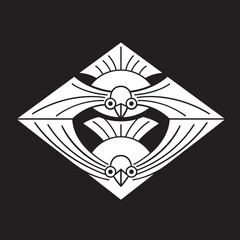 日本の伝統的な家紋「雀」のイラストです