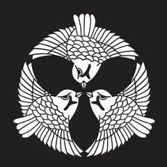 日本の伝統的な家紋「雀」のイラストです