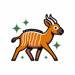 Fototapeta premium Cute Bongo Antelope Cartoon Illustration with Sparkles, Perfect for Children's Books, Wildlife Education, and Whimsical Designs - Copy Space Included