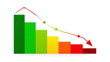 Declining bar chart with arrow