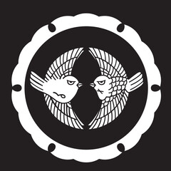 日本の伝統的な家紋「雀」のイラストです