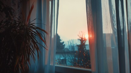 First morning of the New Year with soft sunlight through curtains
