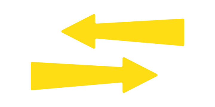 Yellow arrows icon. long arrows icon pointing to right and left side. Yellow long arrow icon . long arrow icon isolated on white background. 