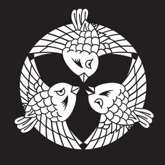 日本の伝統的な家紋「雀」のイラストです