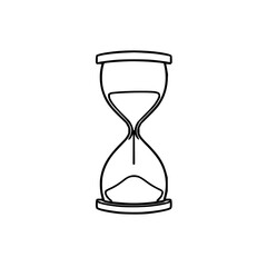 Black line art, hourglass with flowing sand, white © MdAbu