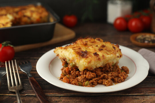 A shepherd's pie, freshly backed and ready to be served. Traditional English dish	