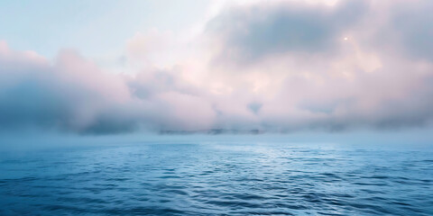 Obraz premium Serene Ocean Scene with Calm Blue Waters and Pink-Hued Clouds