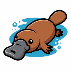 Fototapeta premium Cute Cartoon Platypus Swimming in Blue Water, Adorable Animal Illustration with Copy Space, Perfect for Children's Content and Educational Material.